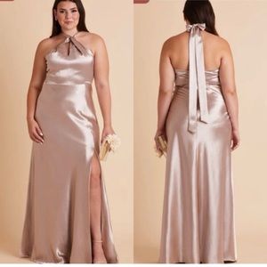 Birdy Grey Monica Halter Satin Gown Taupe Size Curve 2X Slit Prom Bridesmaid NEW
